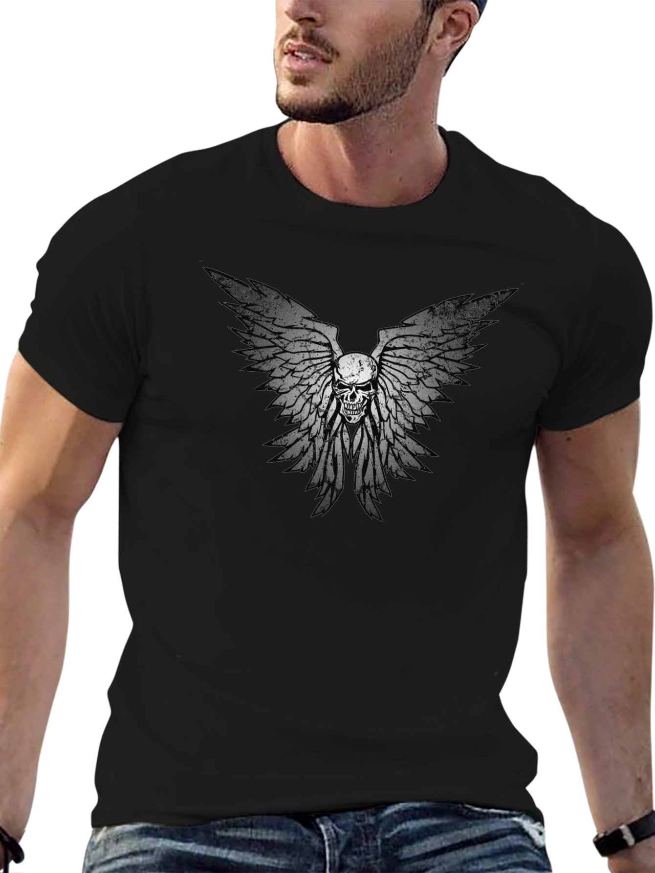 Skull Wings Graphic Black T-Shirt