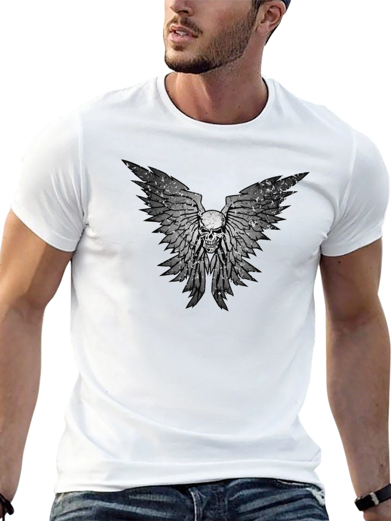 Skull Wings Graphic Black T-Shirt