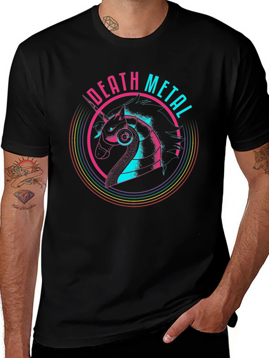 Death Metal Unicorn Graphic Tee - Black Cotton