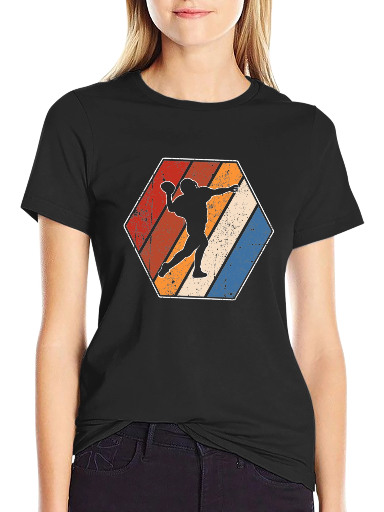 Retro Football Player Hexagon Graphic T-Shirt