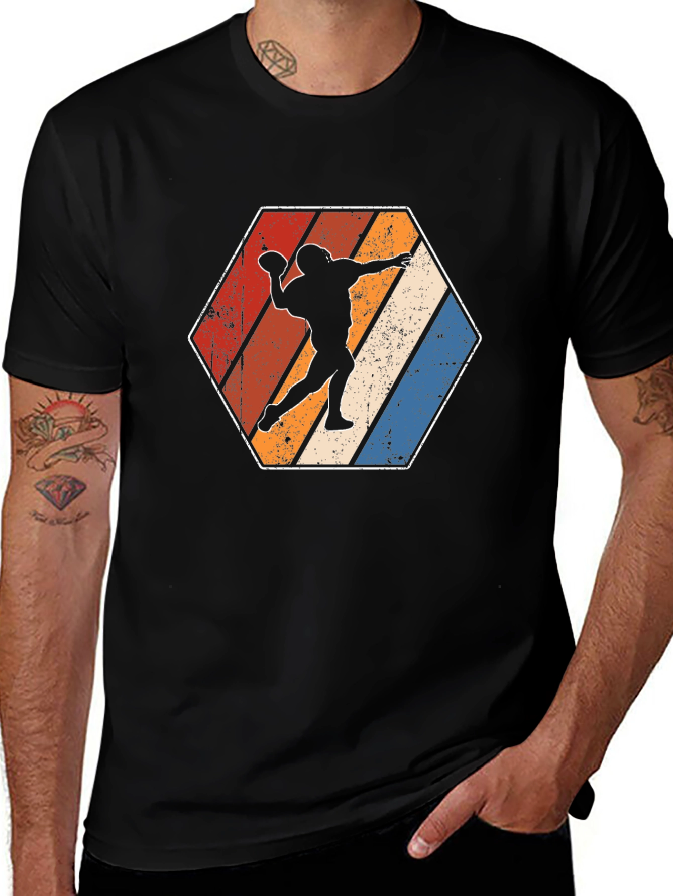 Retro Football Player Hexagon Graphic T-Shirt