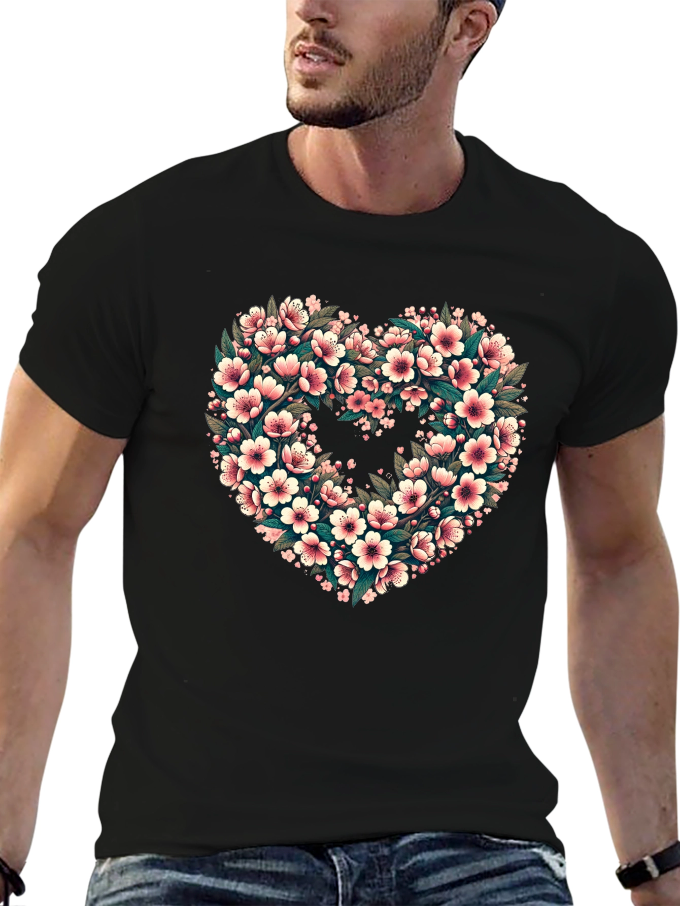 Floral Heart Tee - Black Graphic T-Shirt