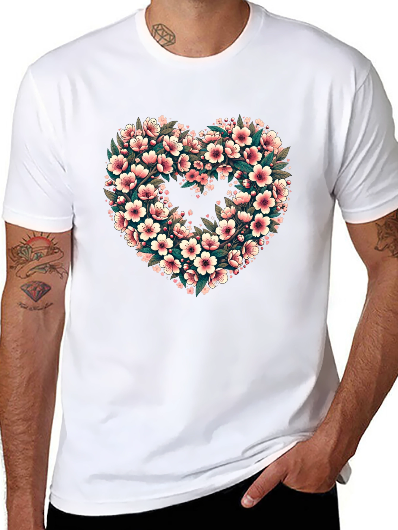 Floral Heart Tee - Black Graphic T-Shirt