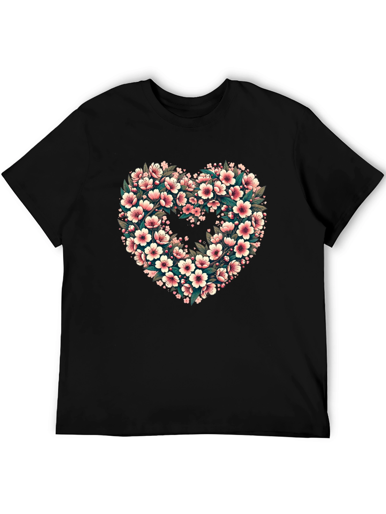 Floral Heart Tee - Black Graphic T-Shirt
