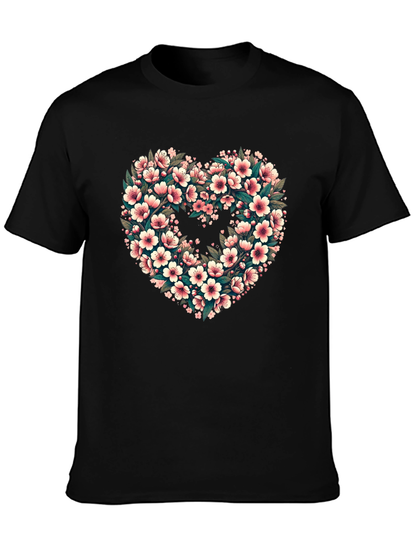 Floral Heart Tee - Black Graphic T-Shirt