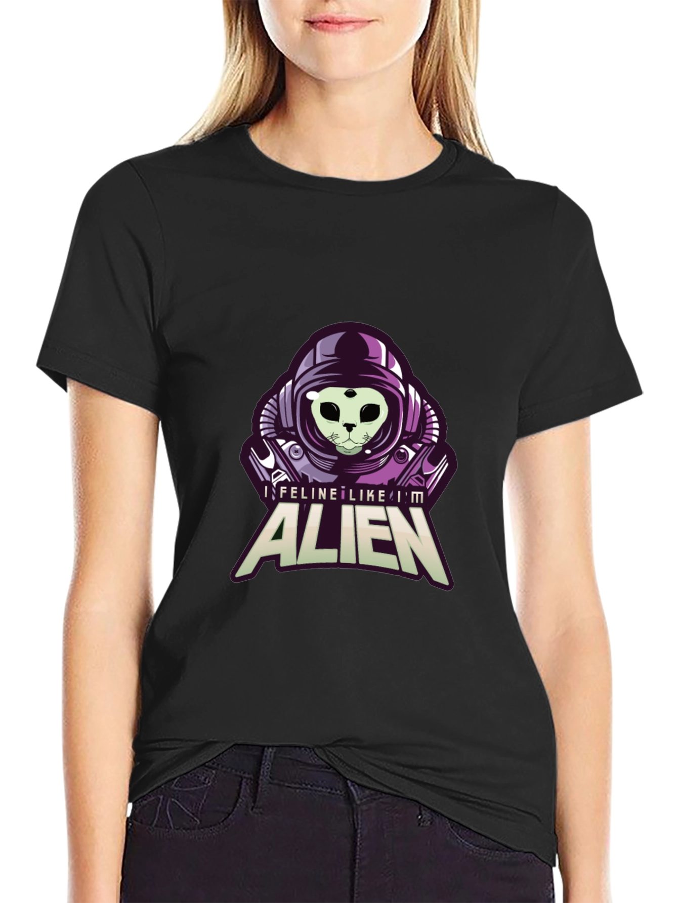 Feline Like Im Alien Black Graphic Tee