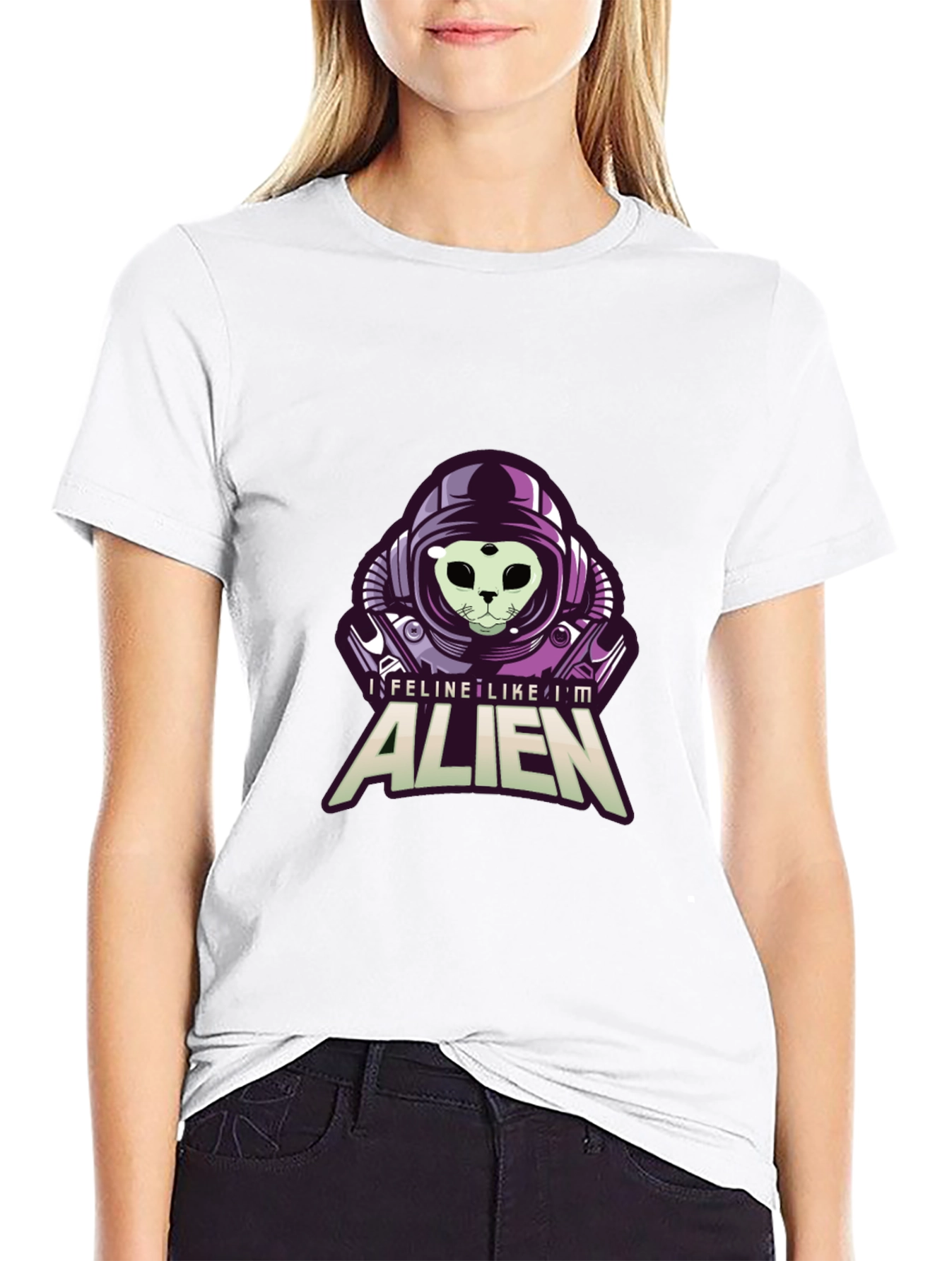 Feline Like Im Alien Black Graphic Tee