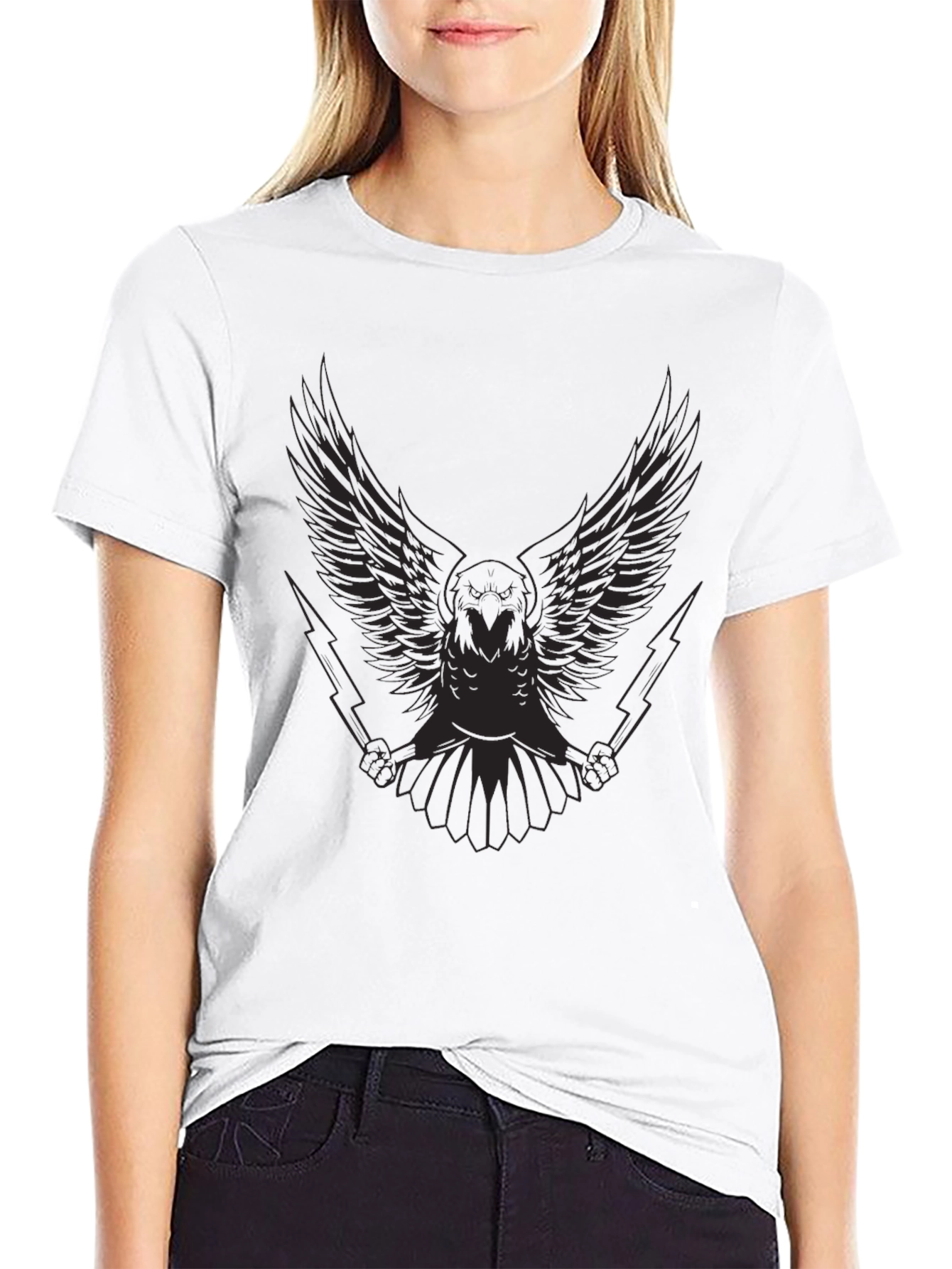 Mens Black Graphic Tee - Winged Owl & Lightning