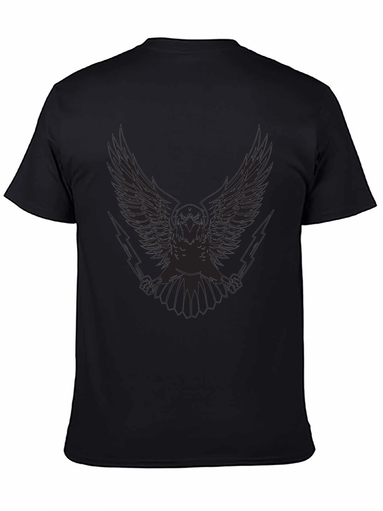 Mens Black Graphic Tee - Winged Owl & Lightning