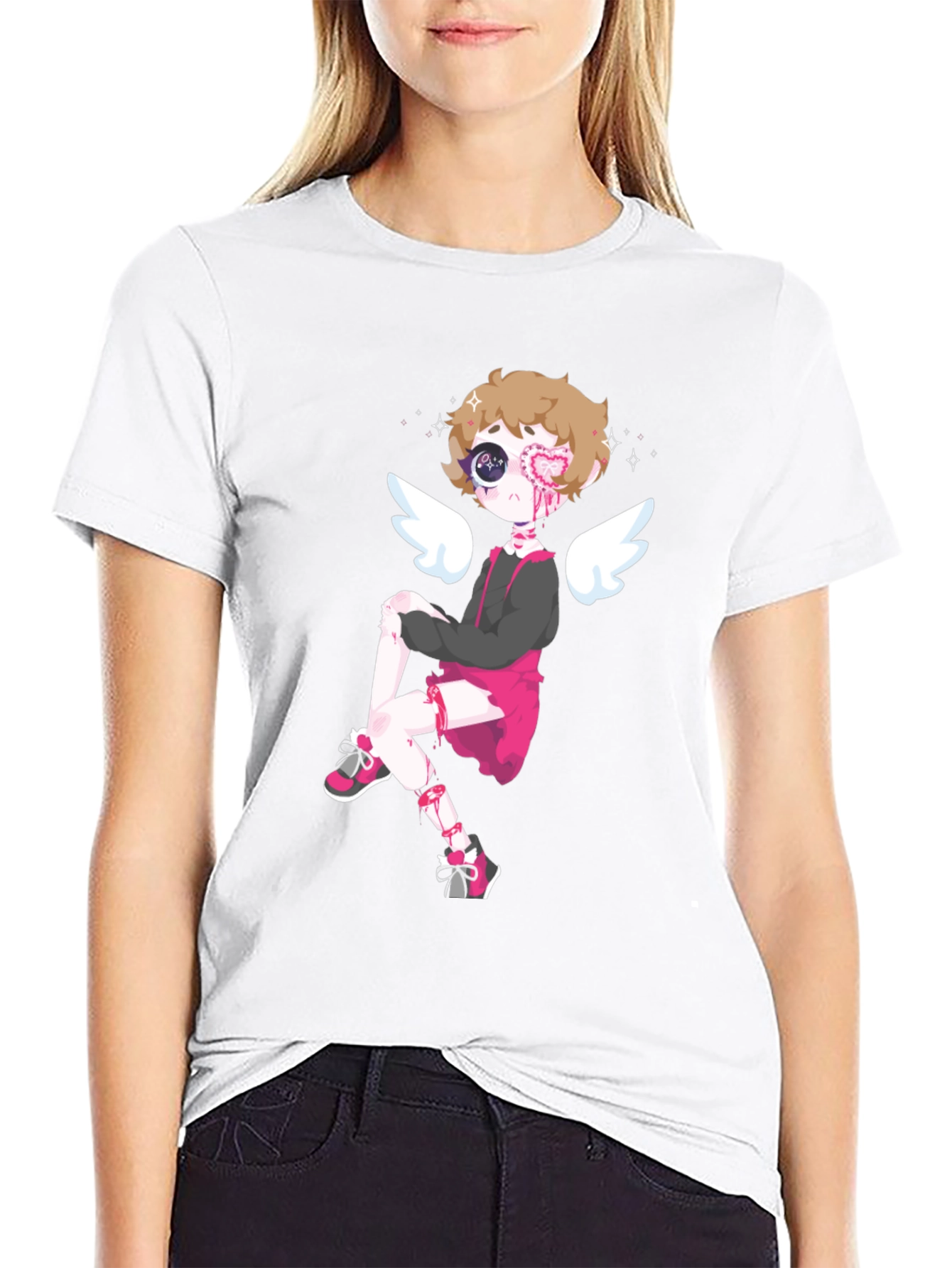 Cupid Cartoon Graphic Tee - Mens Black T-Shirt