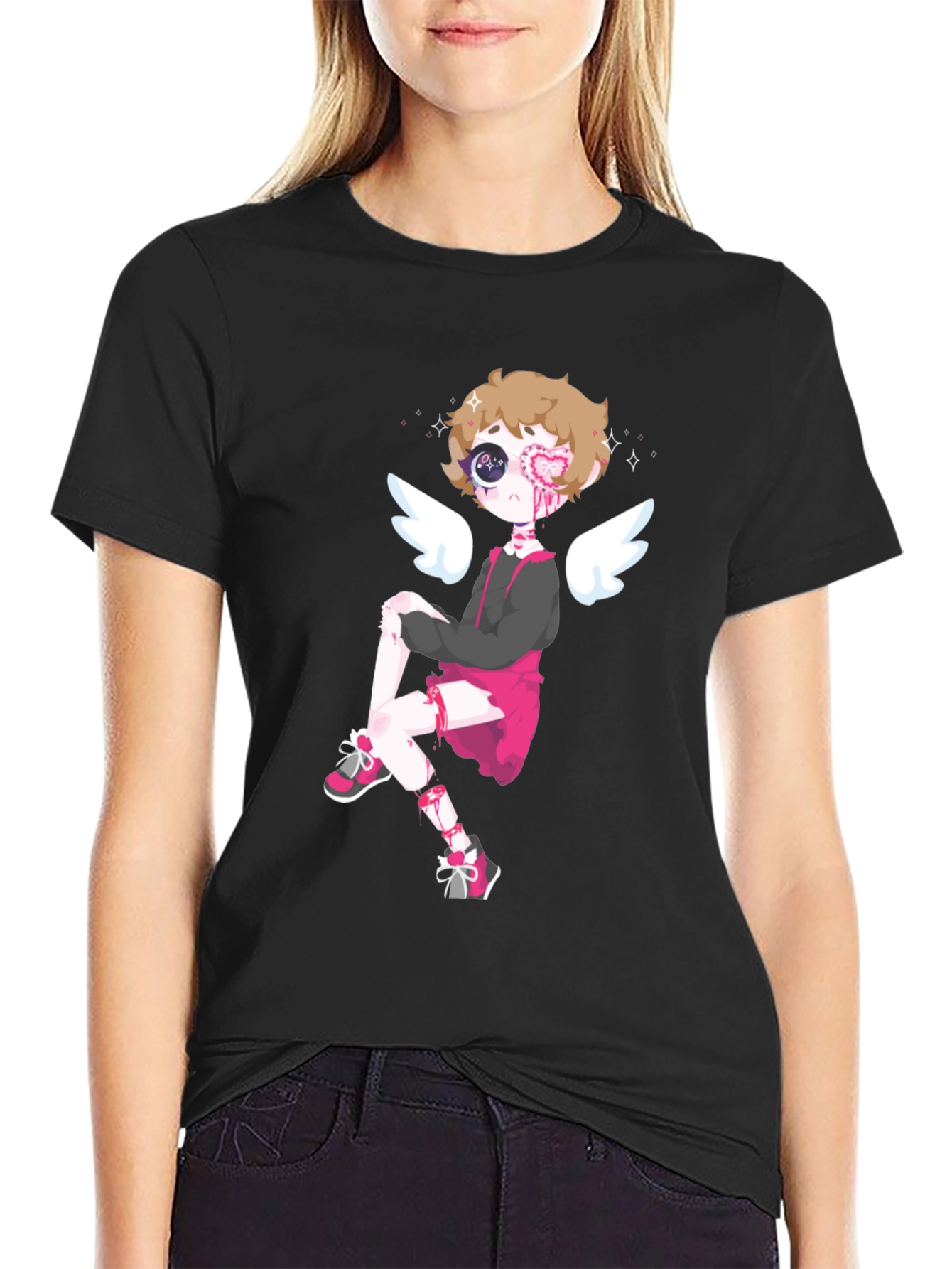 Cupid Cartoon Graphic Tee - Mens Black T-Shirt