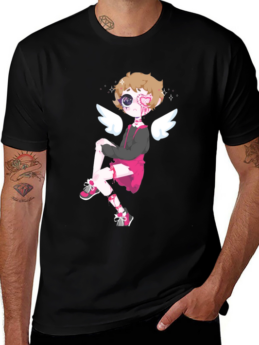 Cupid Cartoon Graphic Tee - Mens Black T-Shirt