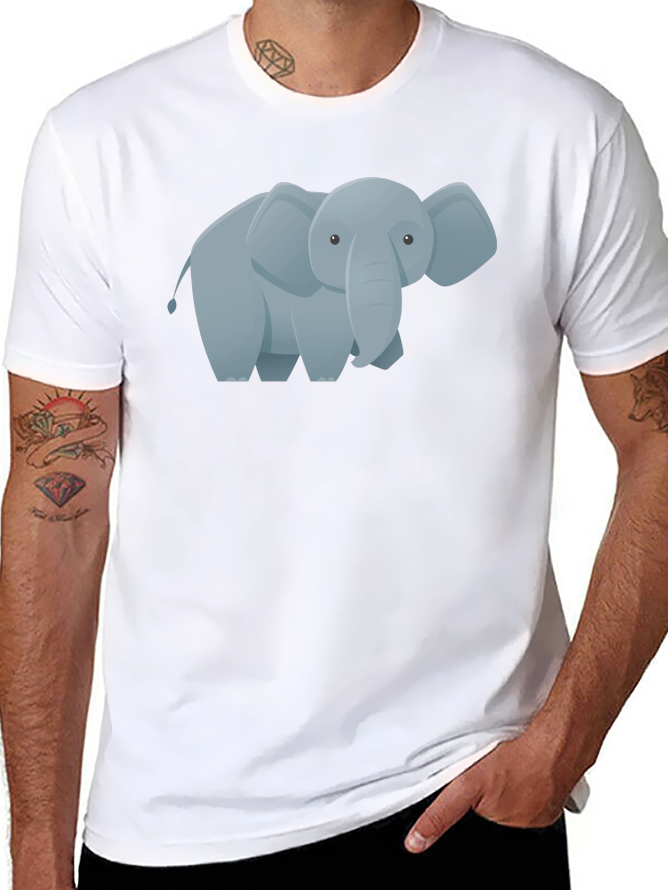 Cute Cartoon Elephant Graphic Tee - Black