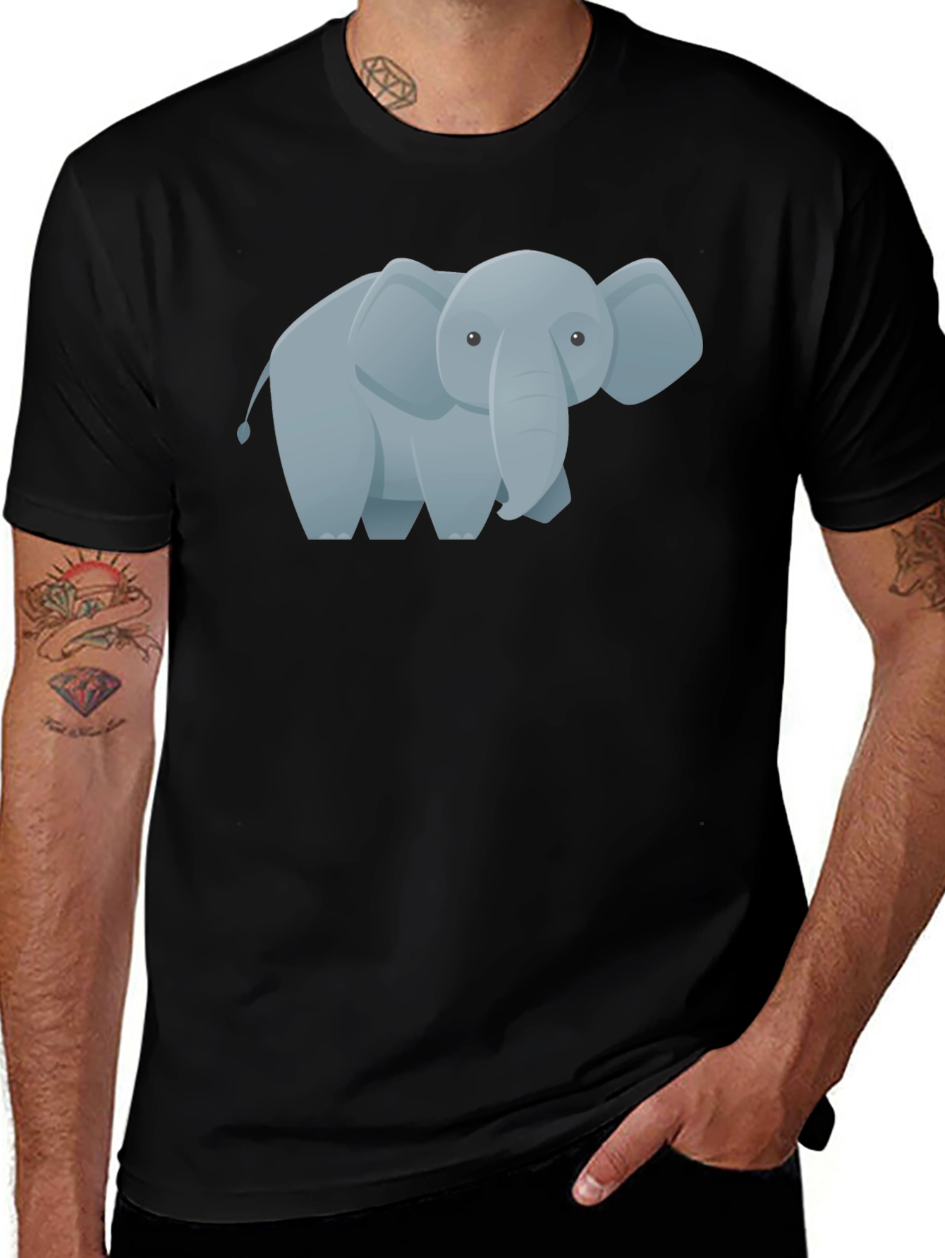 Cute Cartoon Elephant Graphic Tee - Black