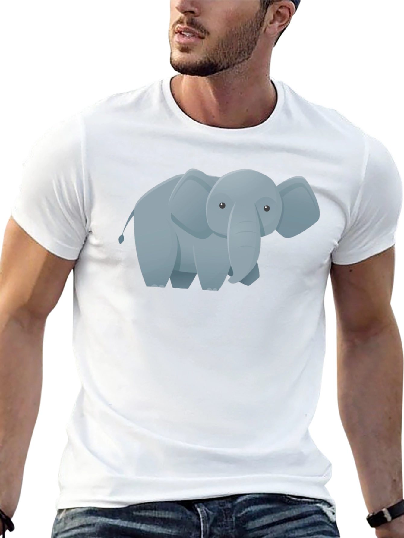 Cute Cartoon Elephant Graphic Tee - Black