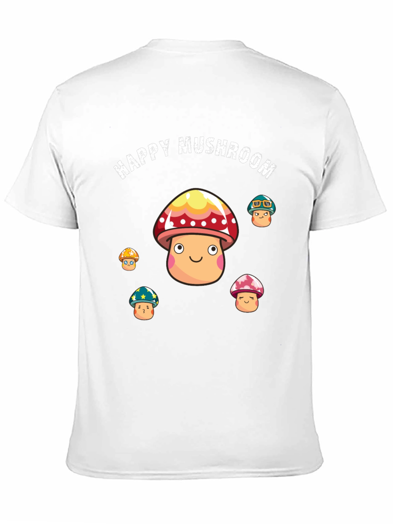 Happy Mushroom Graphic Print Black T-Shirt