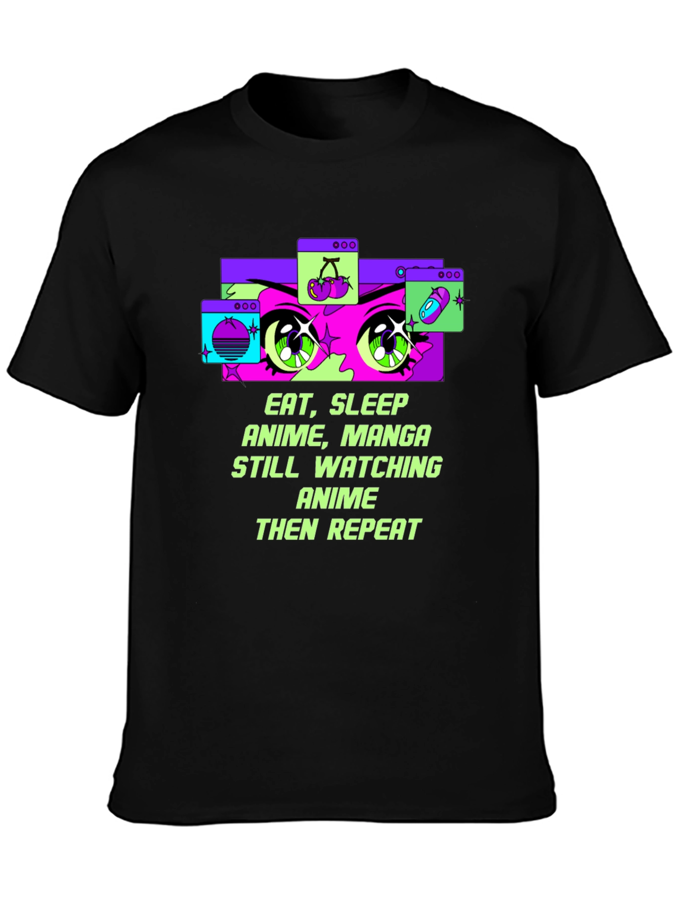 Eat Sleep Anime Repeat Black T-Shirt