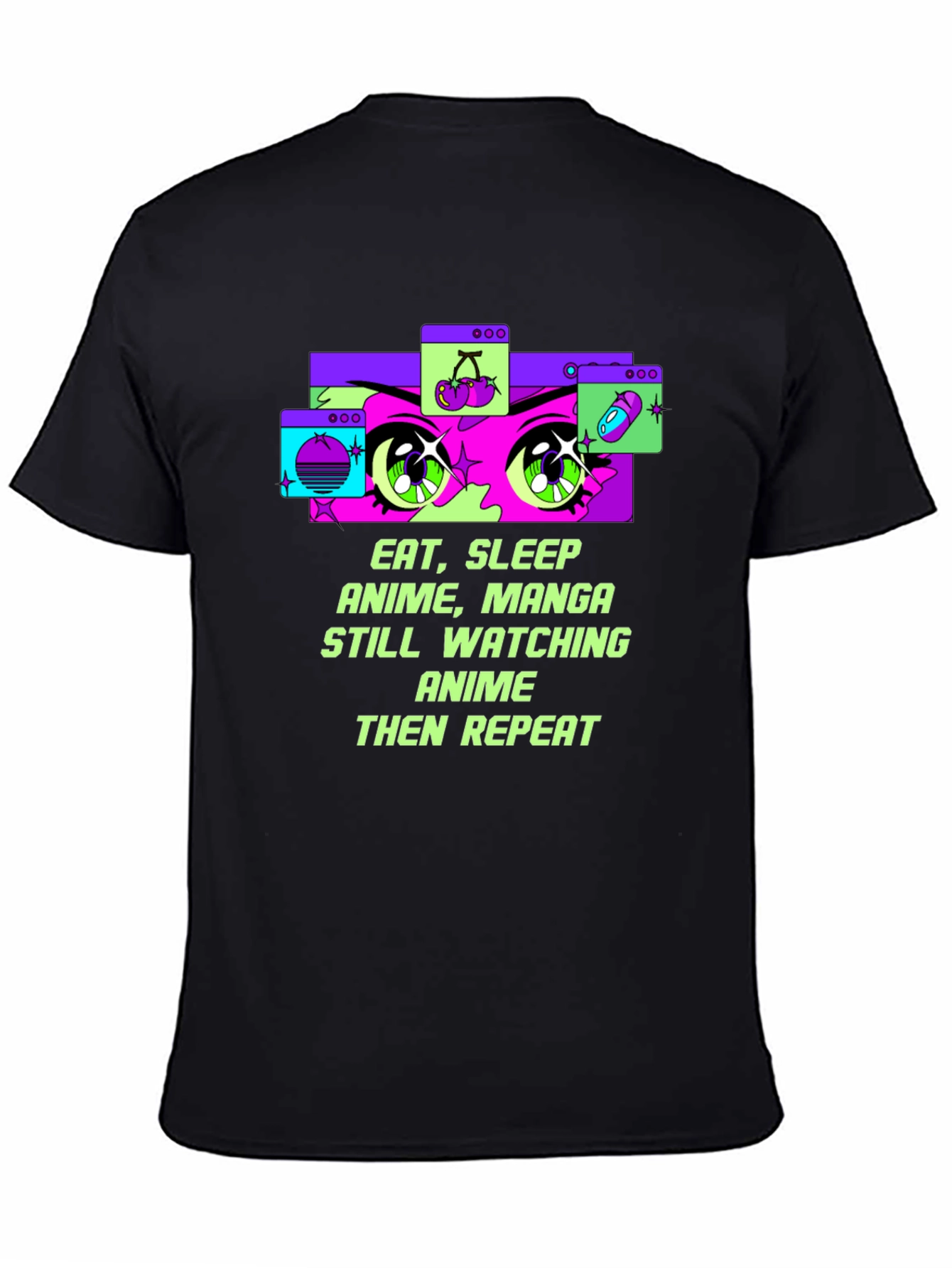 Eat Sleep Anime Repeat Black T-Shirt