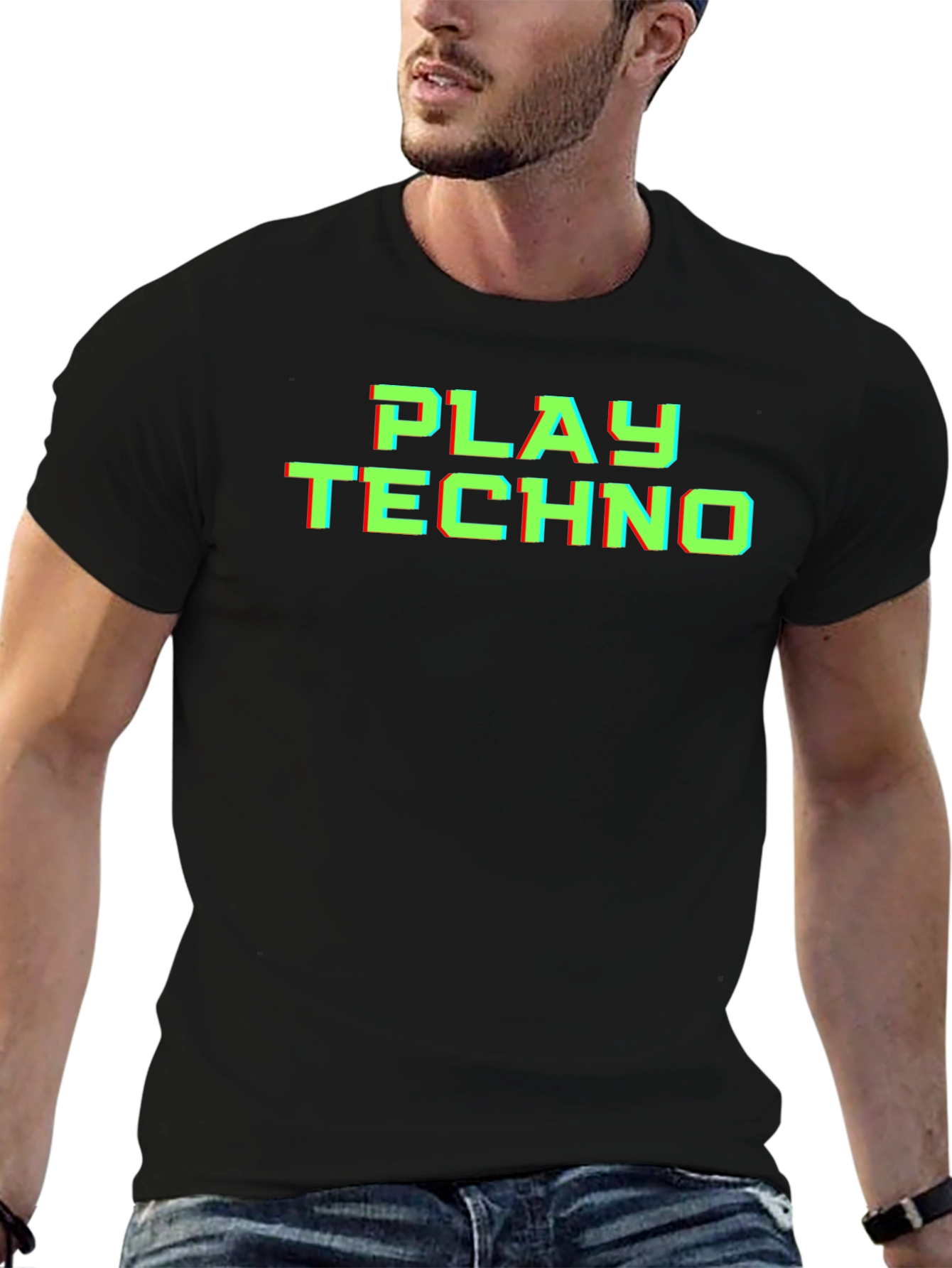 Play Techno Glitch Effect T-Shirt - Black