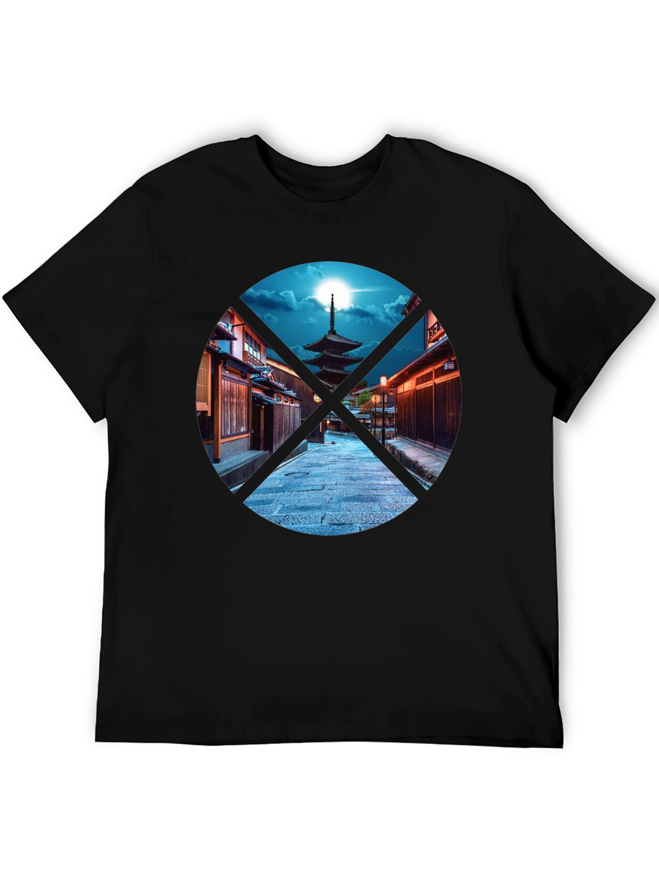 Japanese Pagoda Graphic Print Black T-Shirt