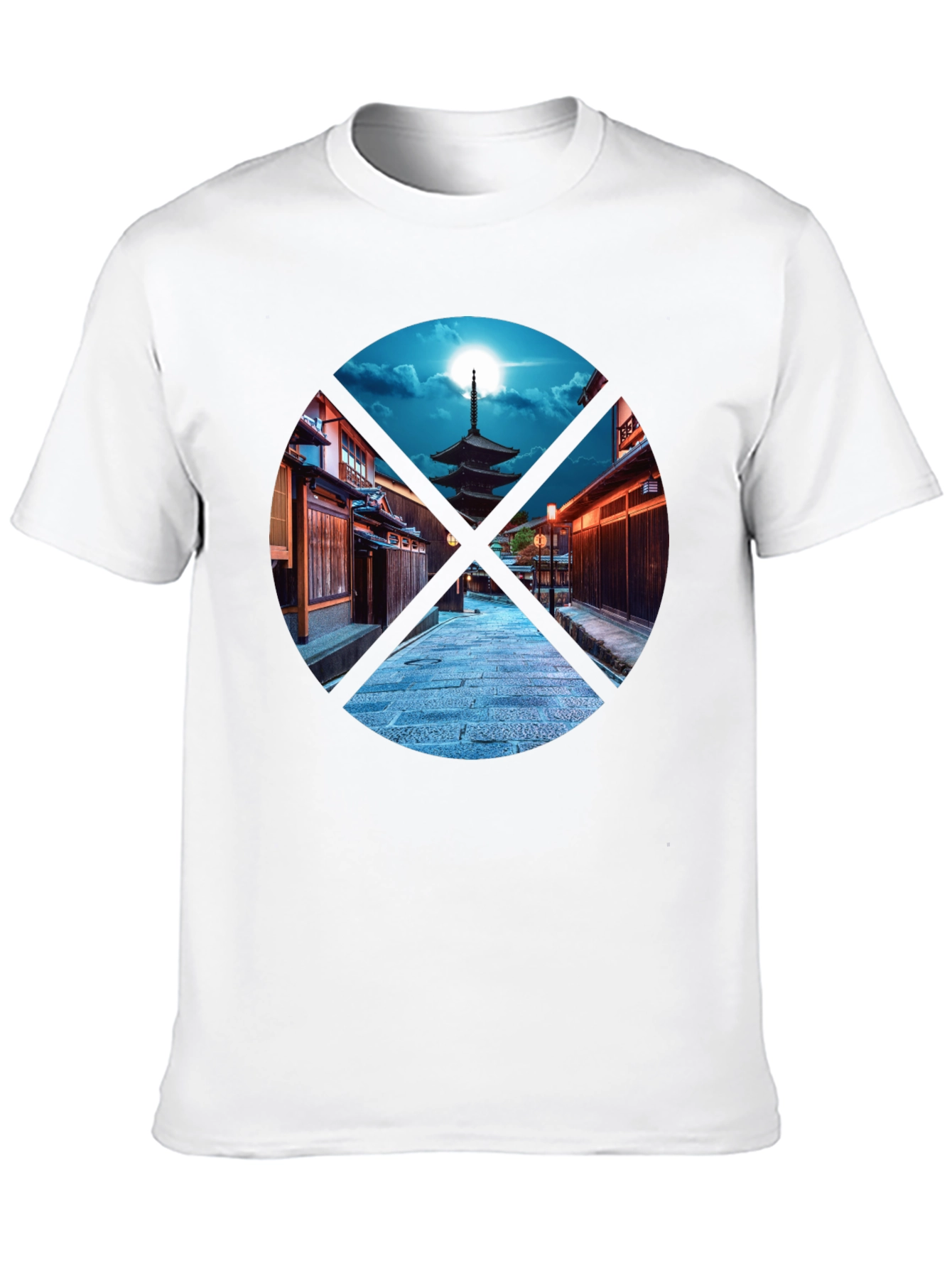 Japanese Pagoda Graphic Print Black T-Shirt