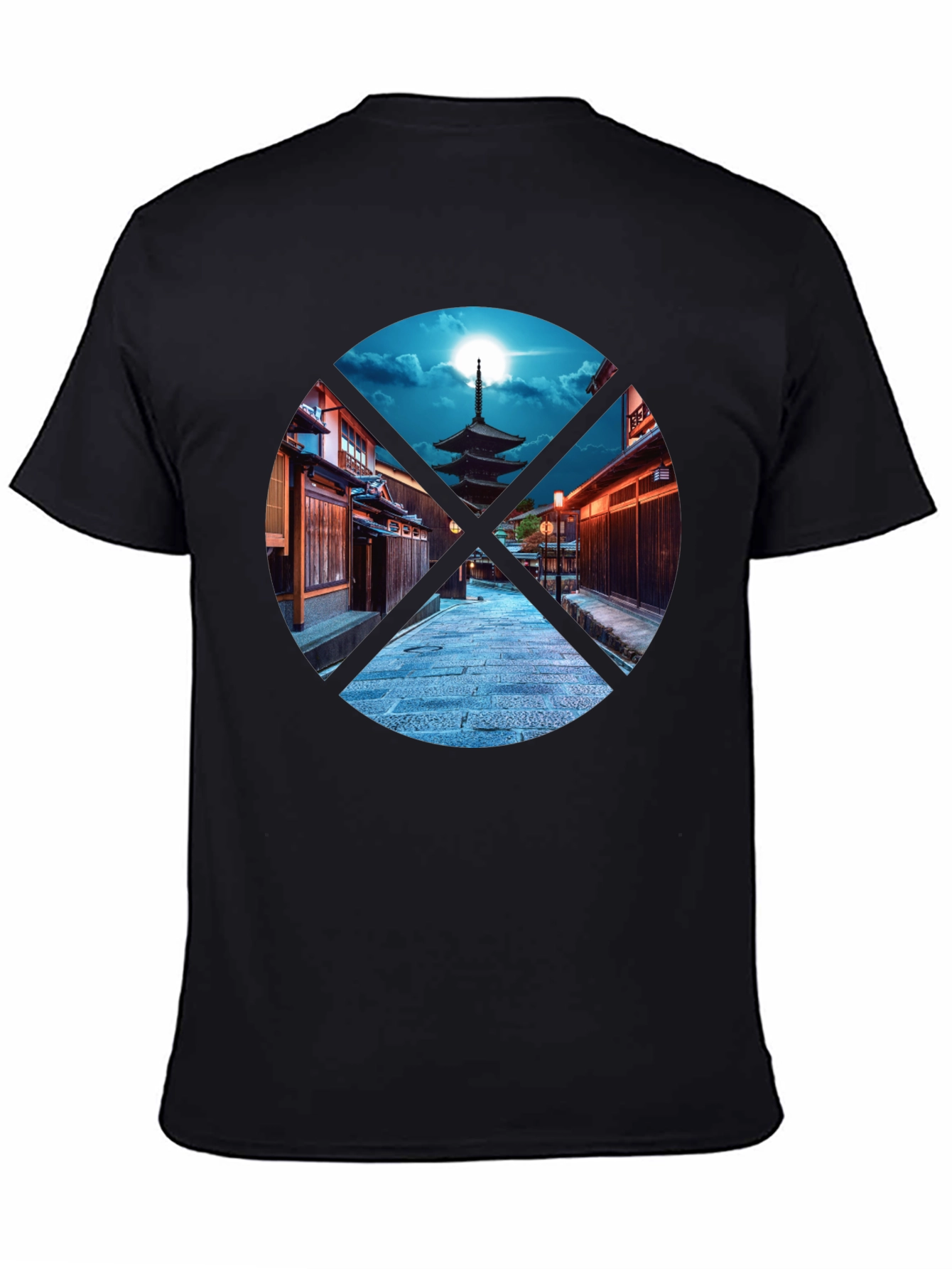 Japanese Pagoda Graphic Print Black T-Shirt