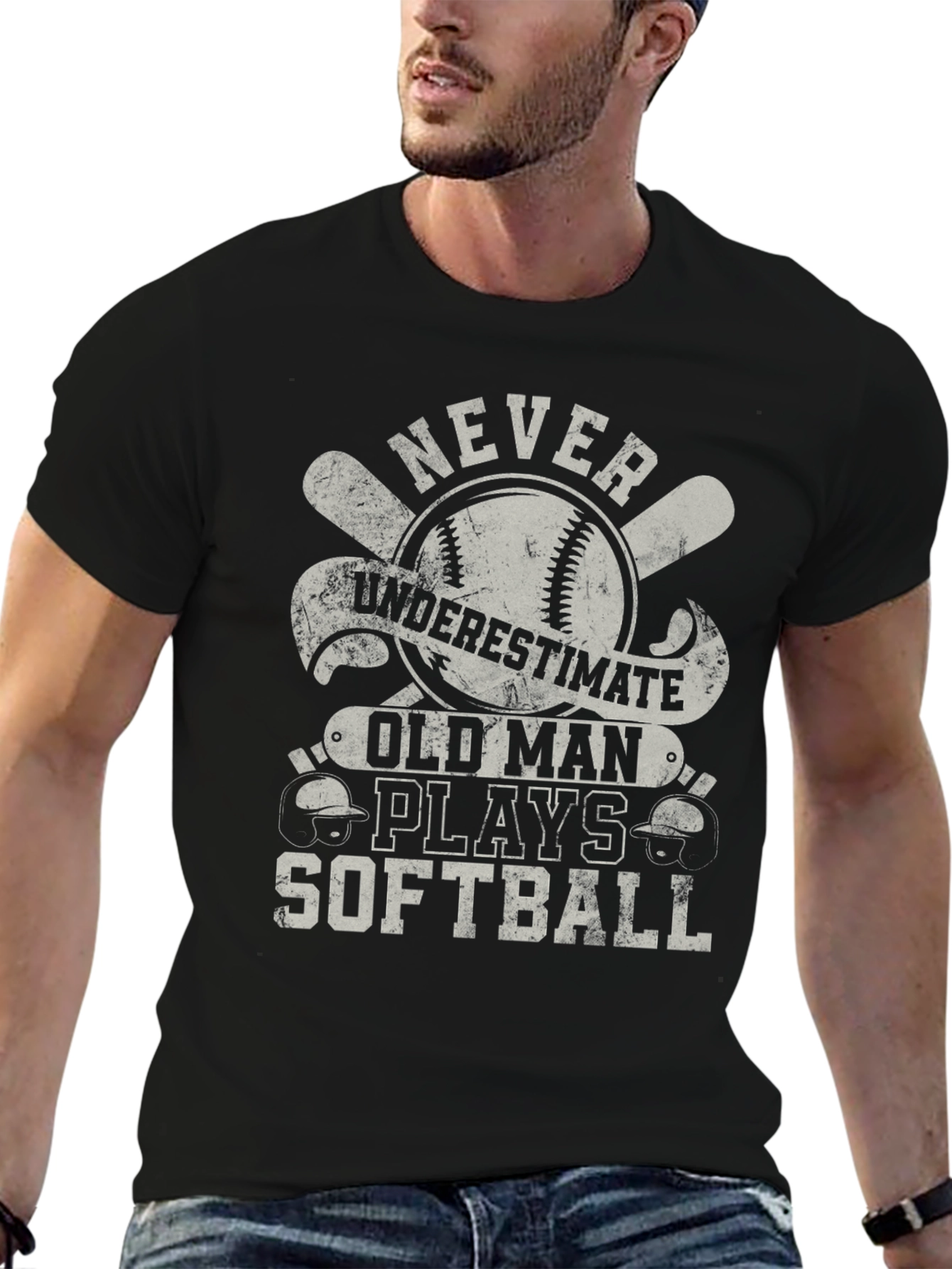 Never Underestimate Old Man Softball T-Shirt