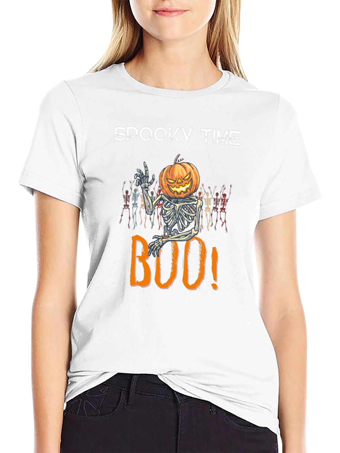 Spooky Time Halloween Pumpkin Skeleton T-Shirt