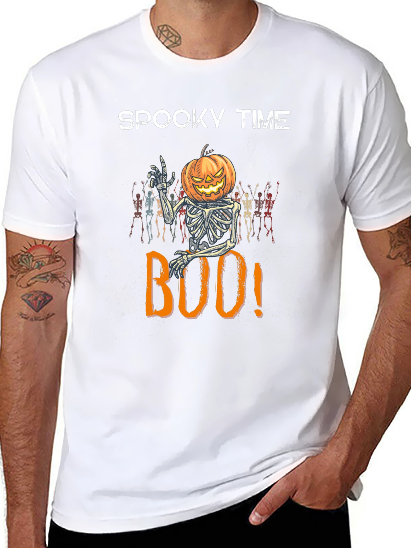 Spooky Time Halloween Pumpkin Skeleton T-Shirt