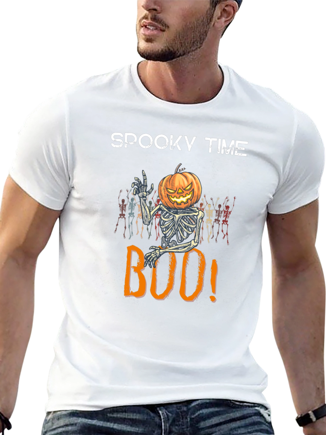 Spooky Time Halloween Pumpkin Skeleton T-Shirt