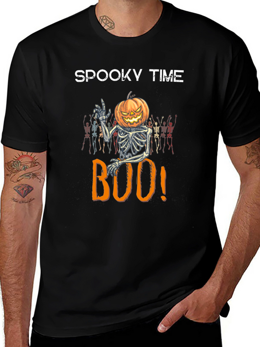 Spooky Time Halloween Pumpkin Skeleton T-Shirt