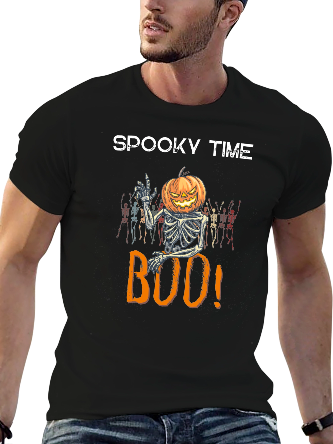 Spooky Time Halloween Pumpkin Skeleton T-Shirt