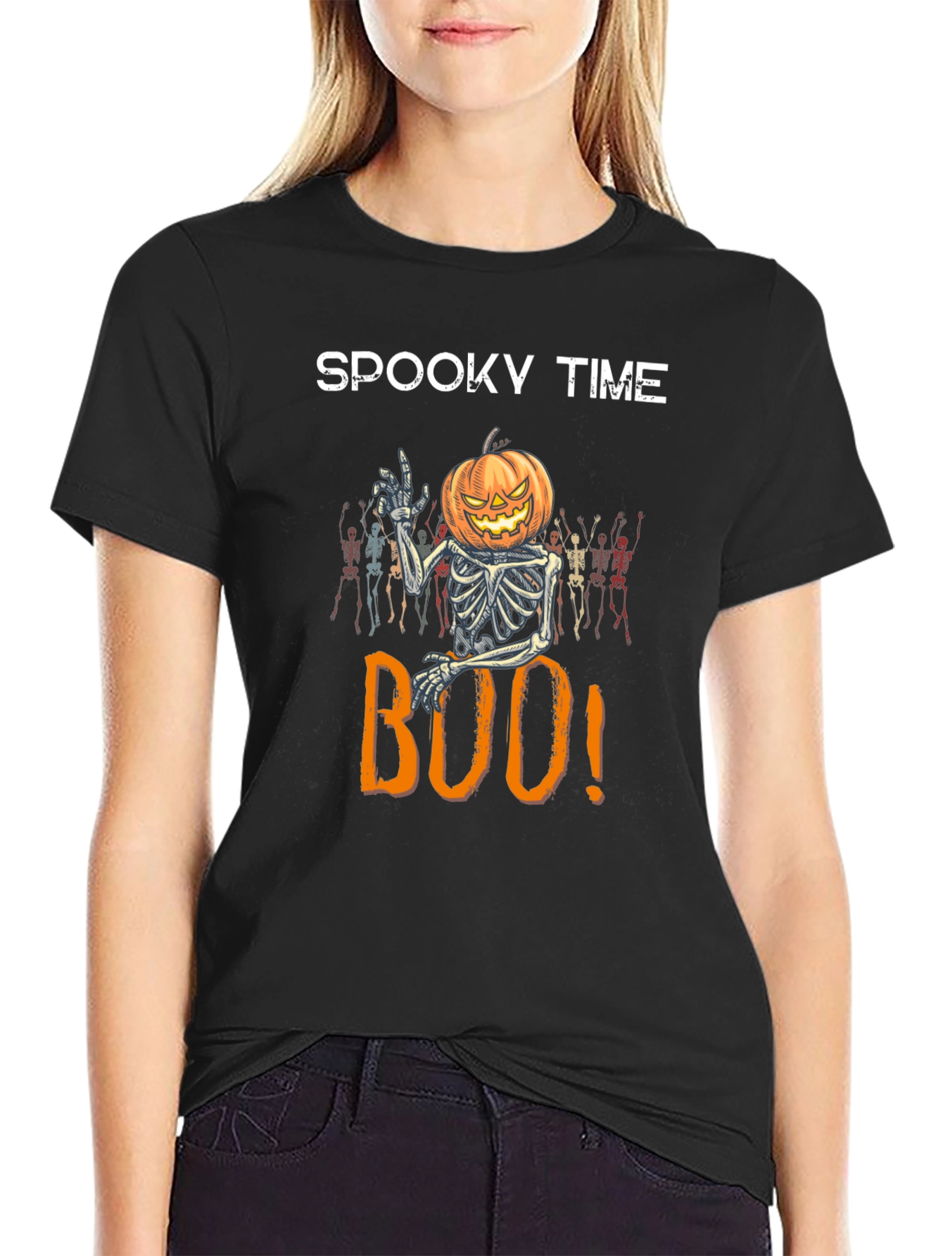 Spooky Time Halloween Pumpkin Skeleton T-Shirt