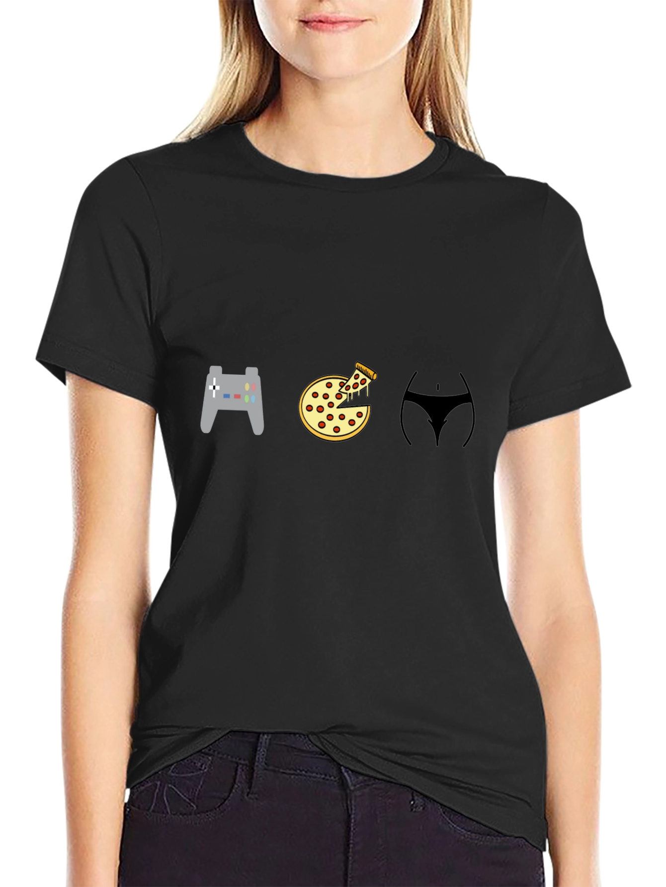 Gamer Pizza and Abs Black T-Shirt
