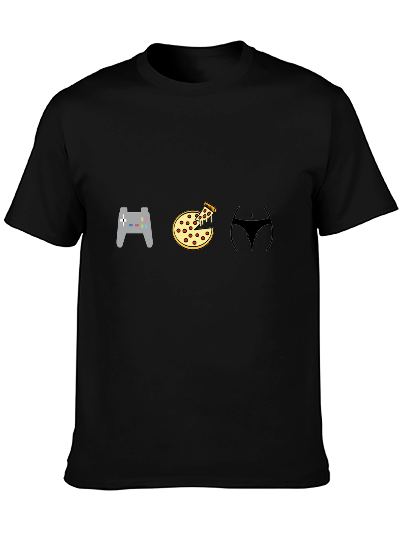 Gamer Pizza and Abs Black T-Shirt