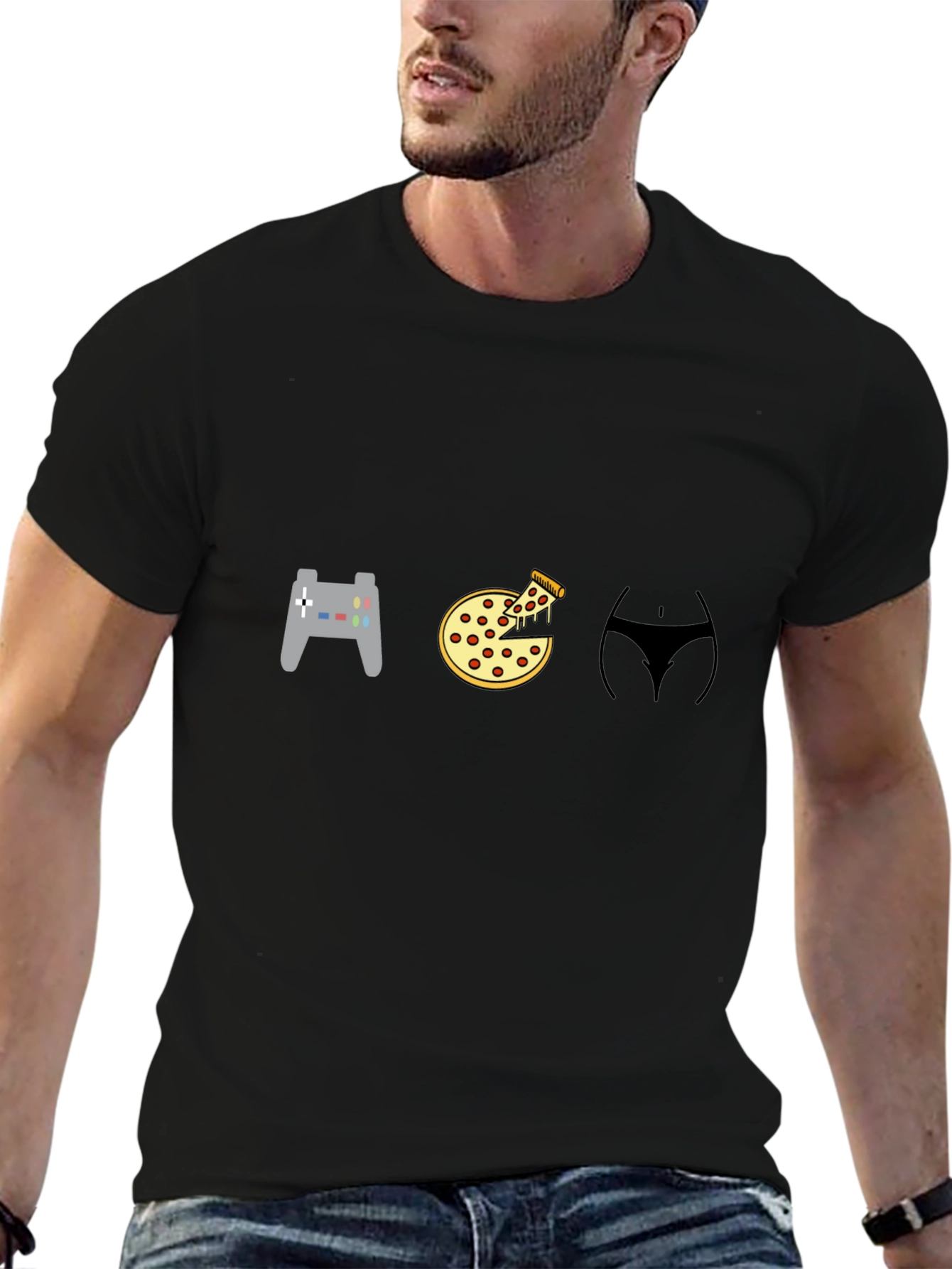Gamer Pizza and Abs Black T-Shirt