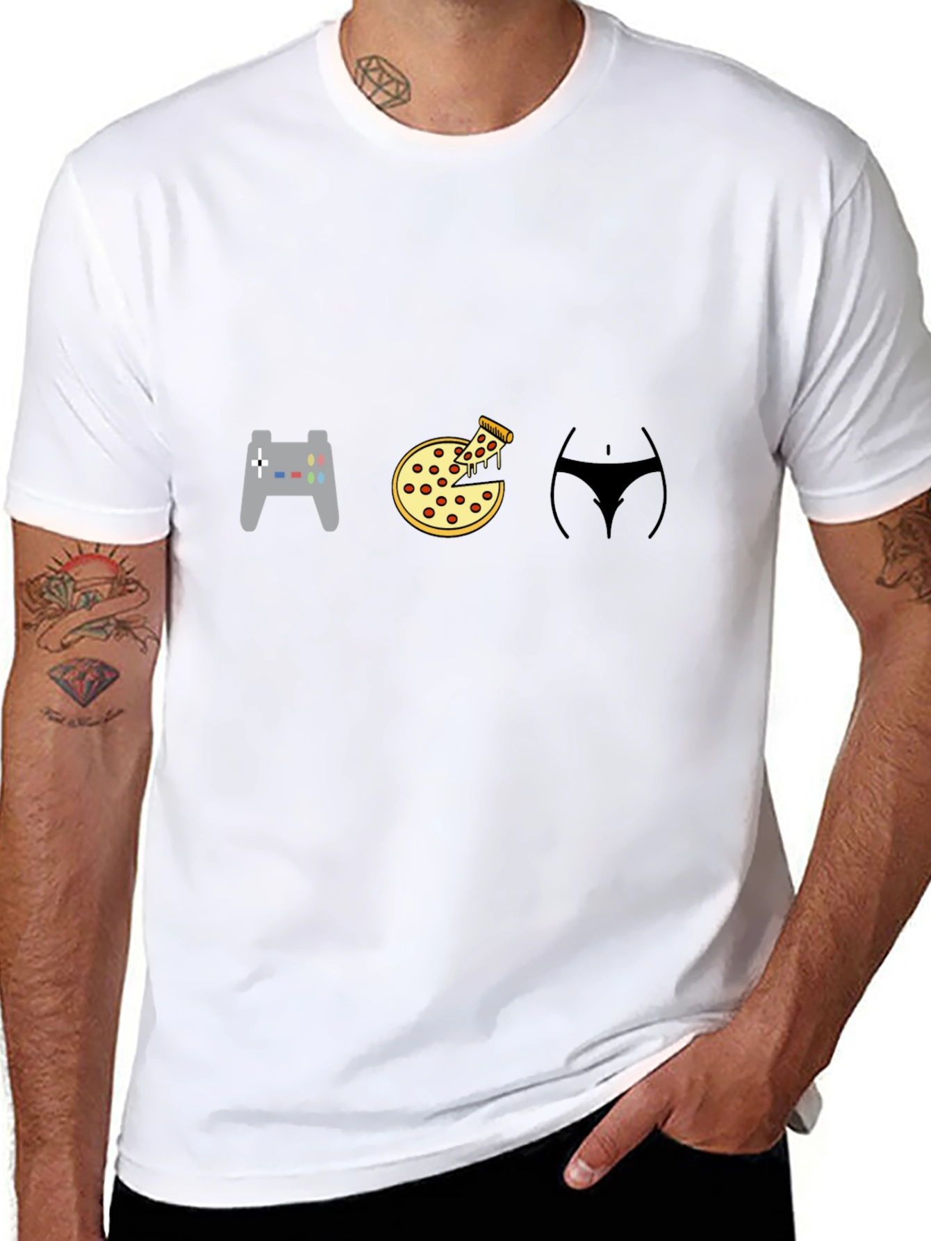 Gamer Pizza and Abs Black T-Shirt