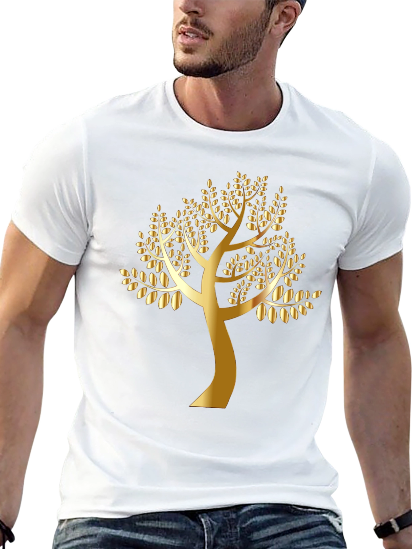 Golden Tree Black T-Shirt - Nature Inspired Design
