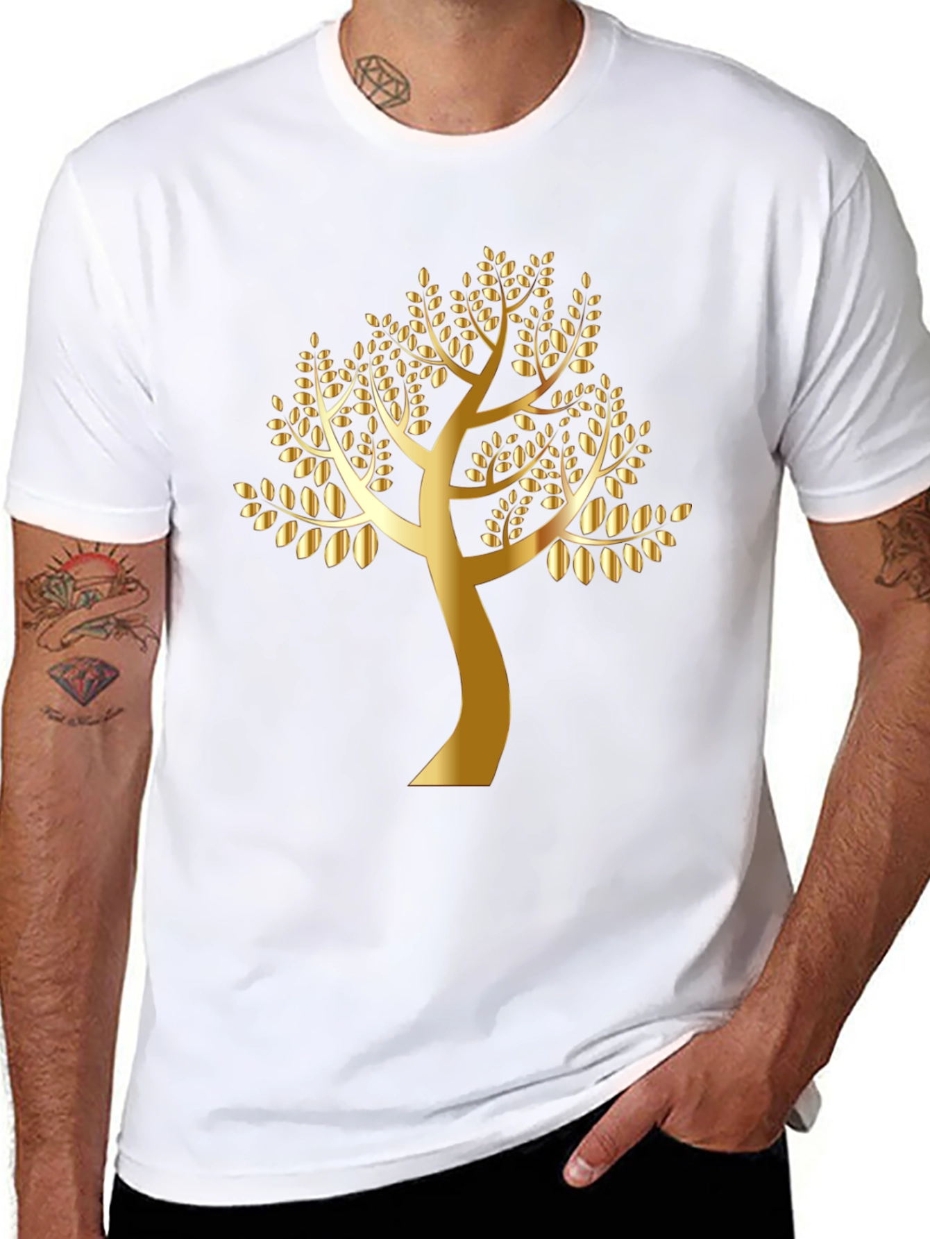 Golden Tree Black T-Shirt - Nature Inspired Design