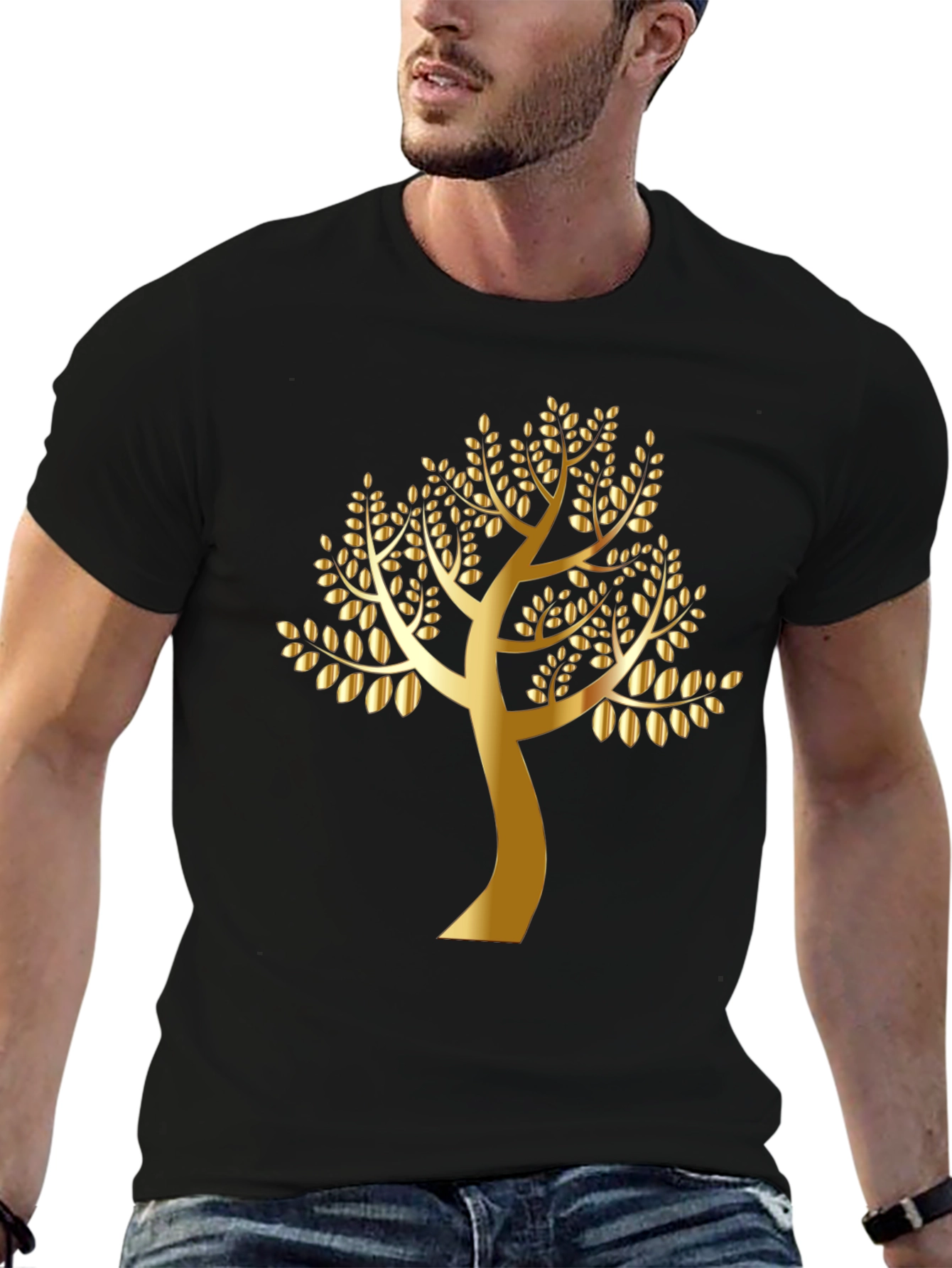 Golden Tree Black T-Shirt - Nature Inspired Design