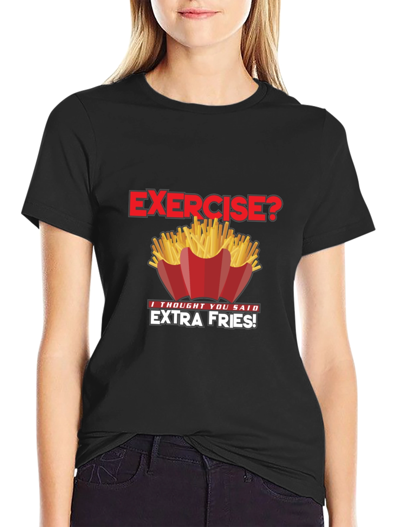 Funny Exercise Extra Fries Graphic T-Shirt