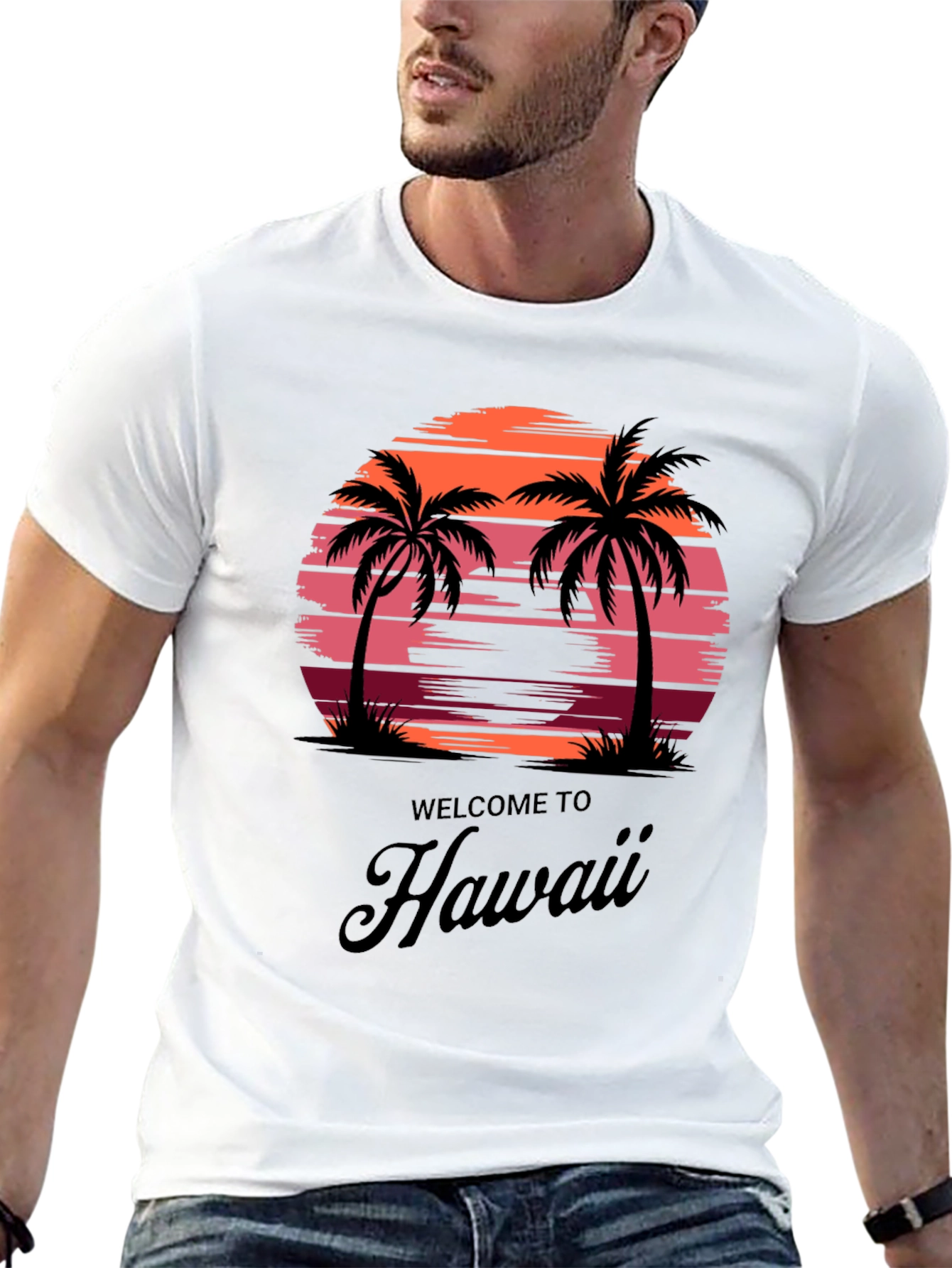 Hawaii Sunset Palm Tree Graphic Tee