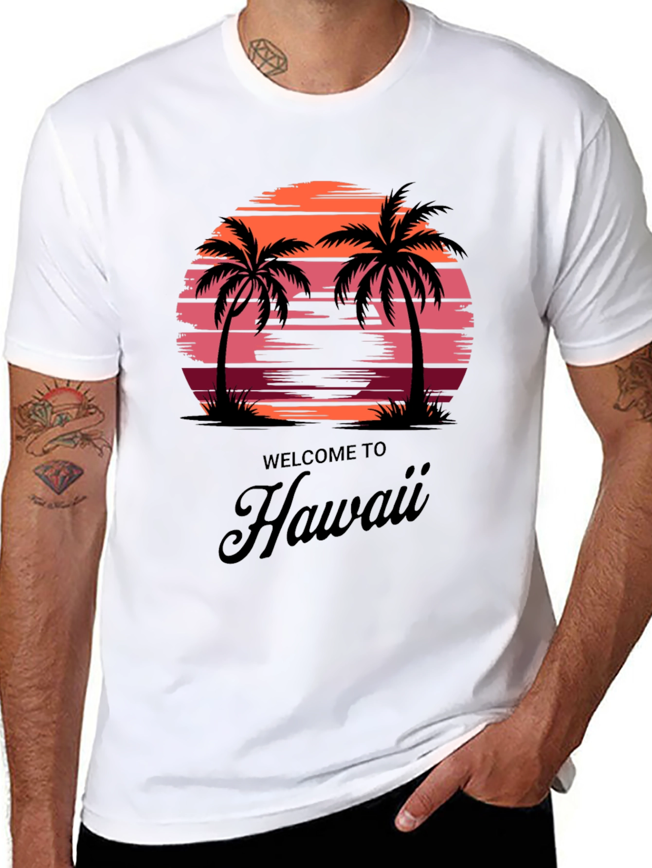 Hawaii Sunset Palm Tree Graphic Tee