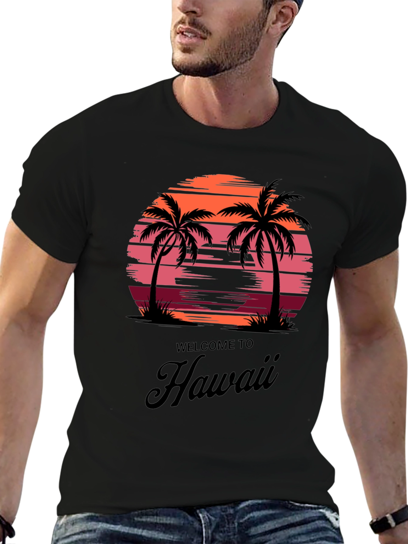 Hawaii Sunset Palm Tree Graphic Tee