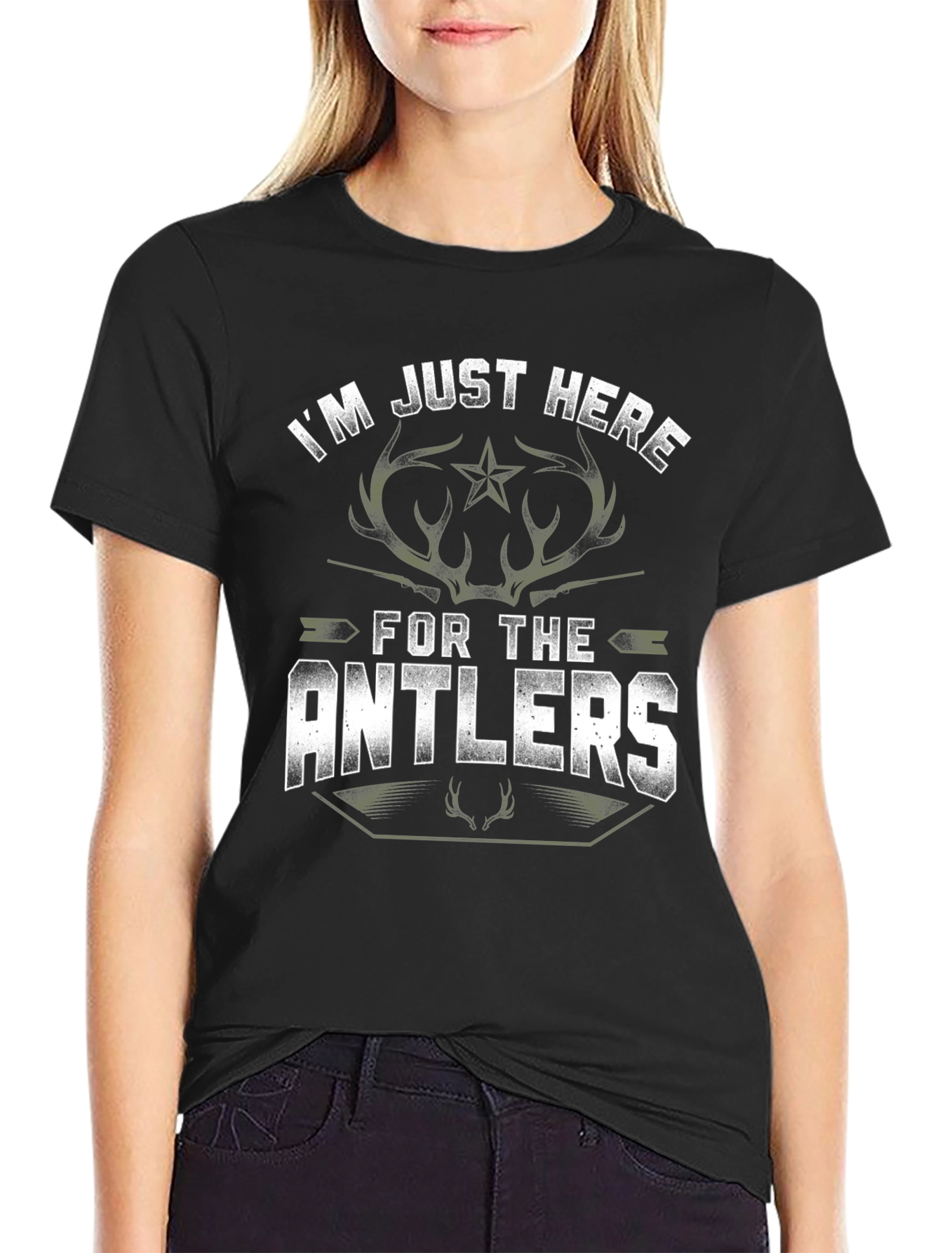 Im Just Here for the Antlers Black T-Shirt