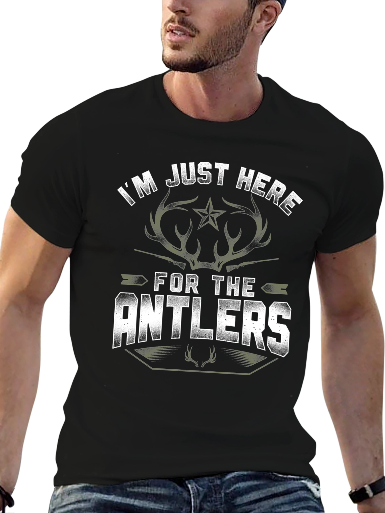 Im Just Here for the Antlers Black T-Shirt