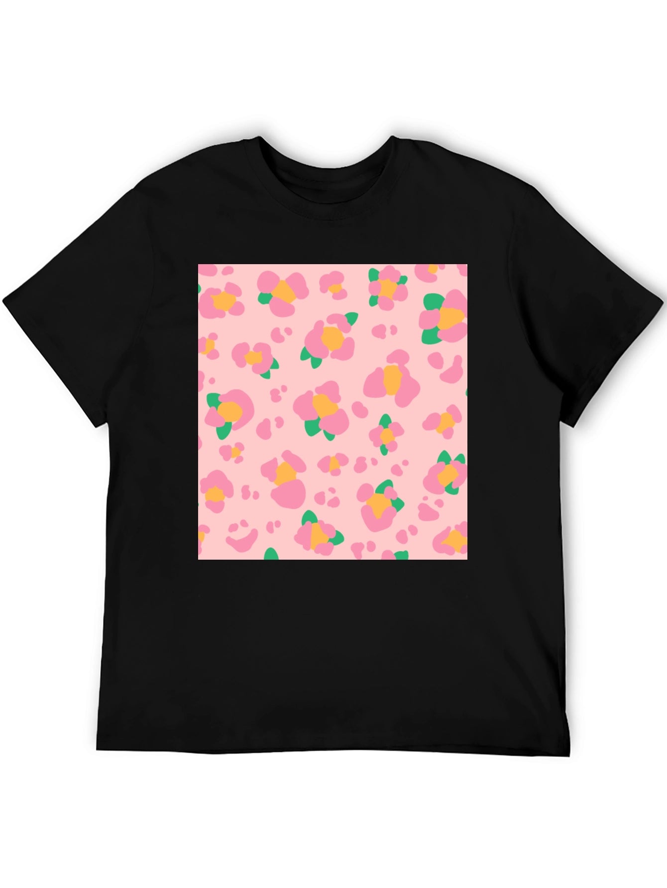 Floral Leopard Print Black T-Shirt