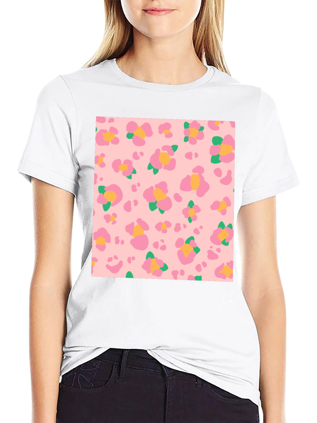 Floral Leopard Print Black T-Shirt
