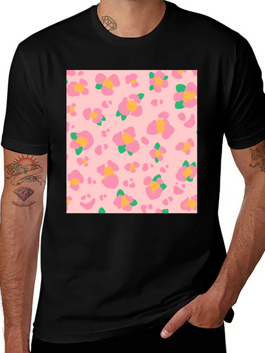 Floral Leopard Print Black T-Shirt
