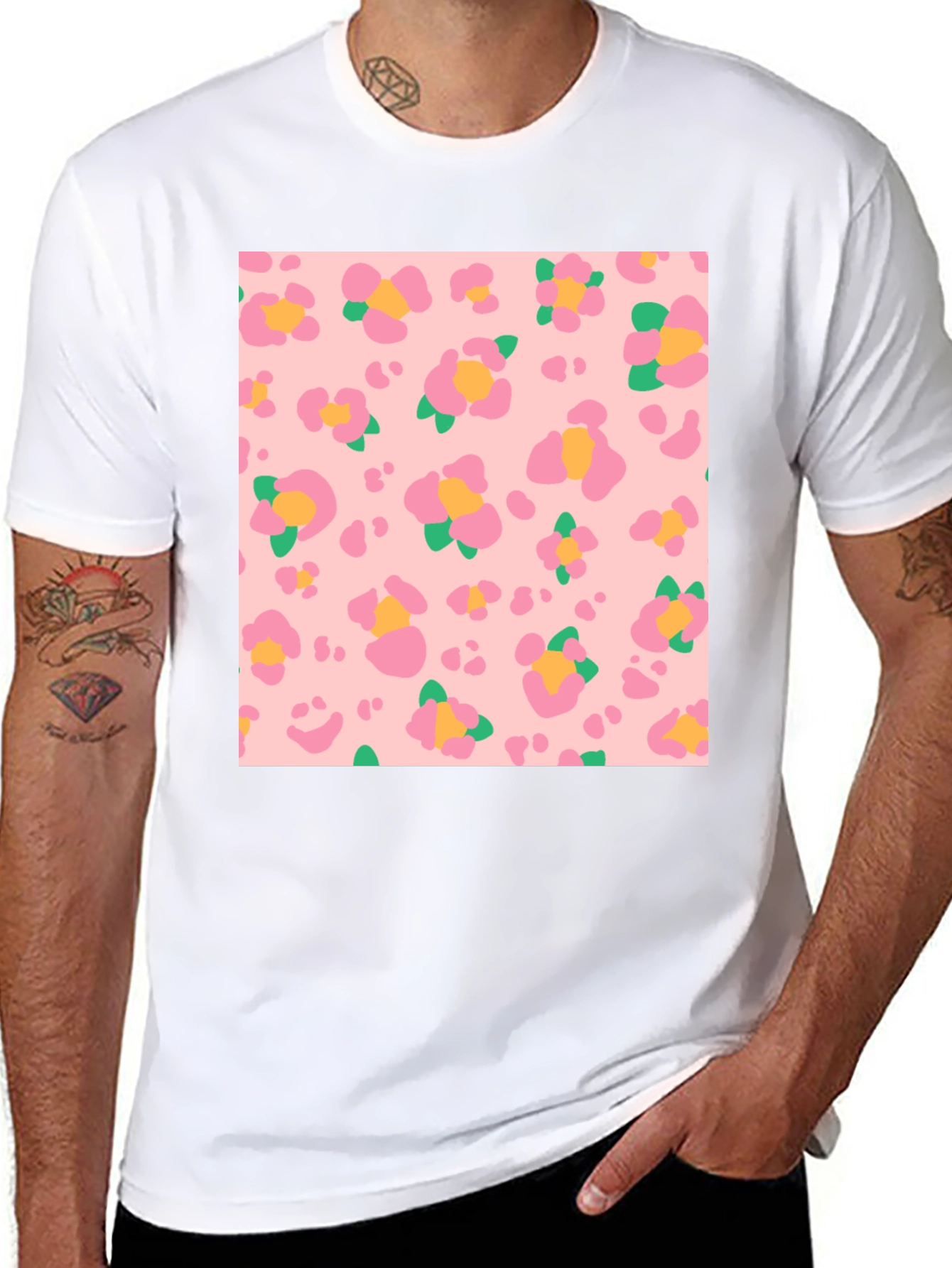 Floral Leopard Print Black T-Shirt